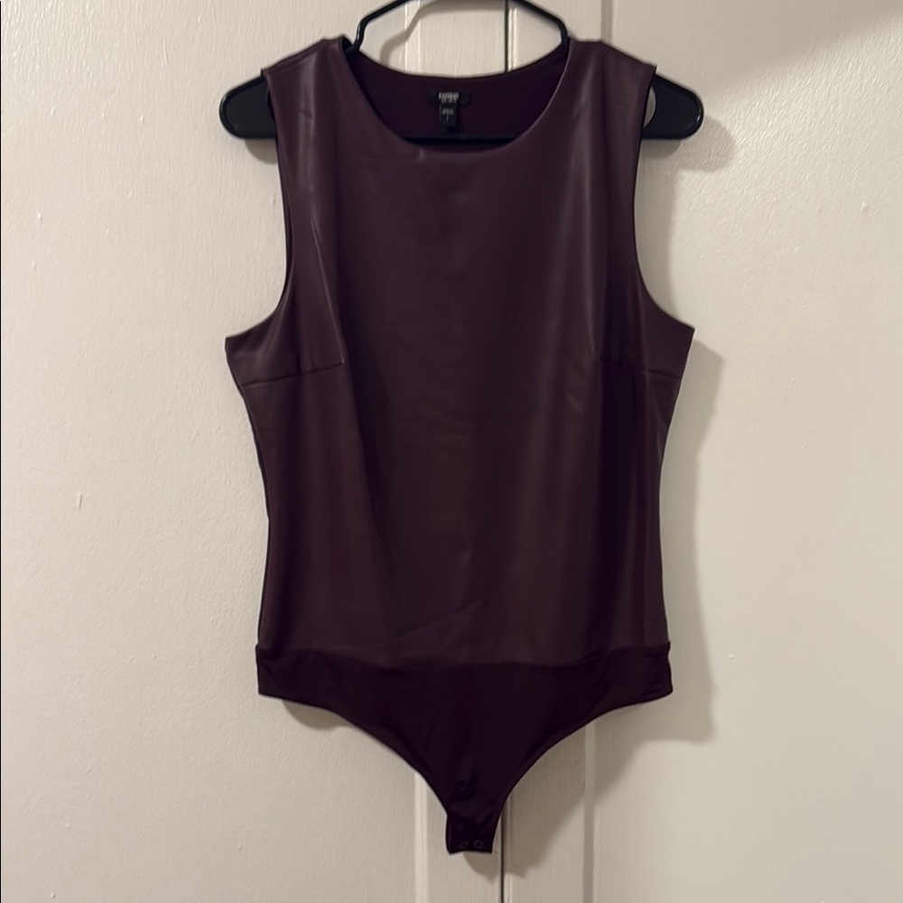 Burgundy “leather” Sleeveless Bodysuit